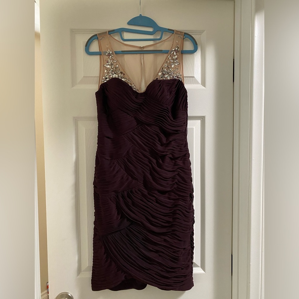 Adrianna Papell Deep Purple Cocktail Dress Bling Embellished